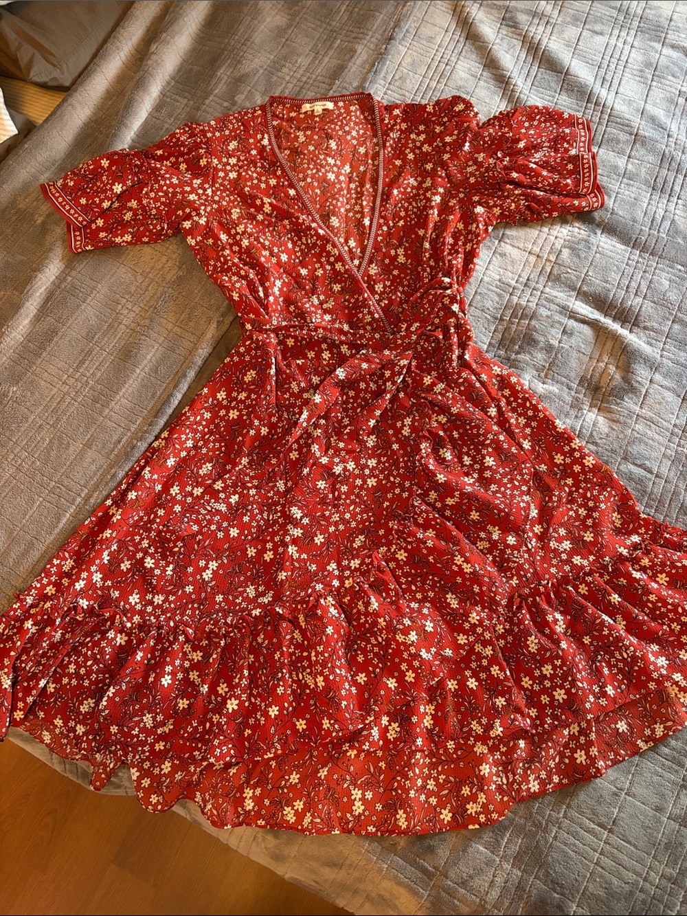 Max Studio Red Floral Wrap Dress